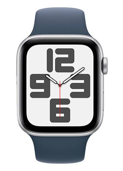 Apple Watch SE (GPS + Cellular) - Caja de aluminio en plata de 44 mm - Correa deportiva azul tempestad - Talla M/L